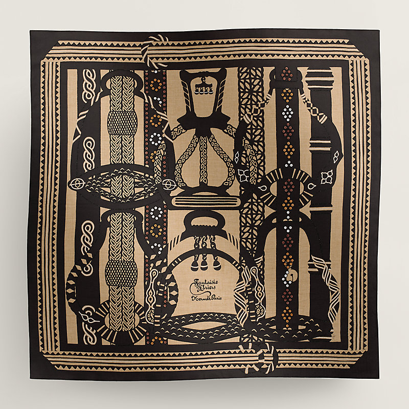 Bestickter Schal 140 Fantaisie d'Etriers - Braun | Hermès Deutschland